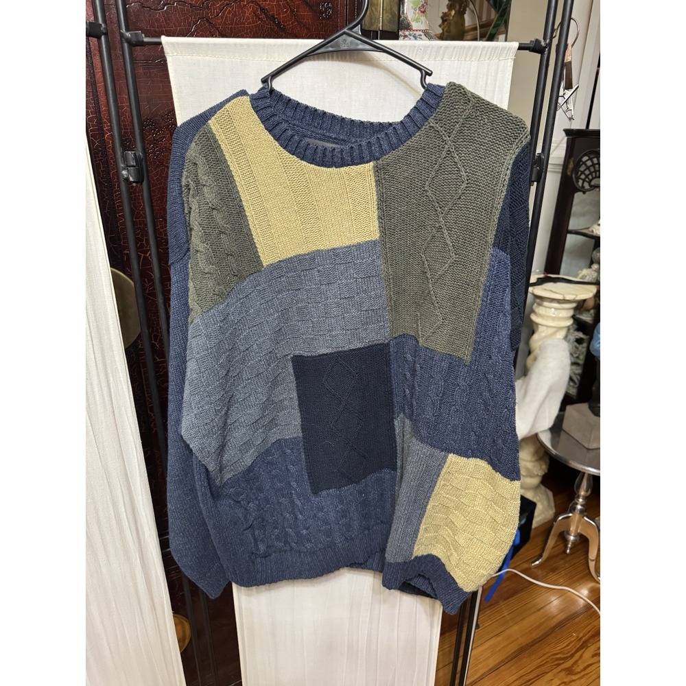 Croft & Barrow Women's XL Patchwork Cable Knit Colorblock Sweater Pullover